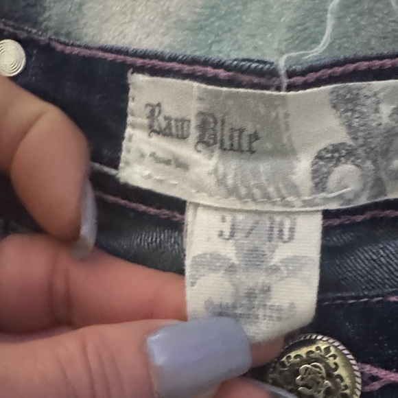 Raw Blue Dark Blue Distressed Jean Shorts - Picture 5 of 6